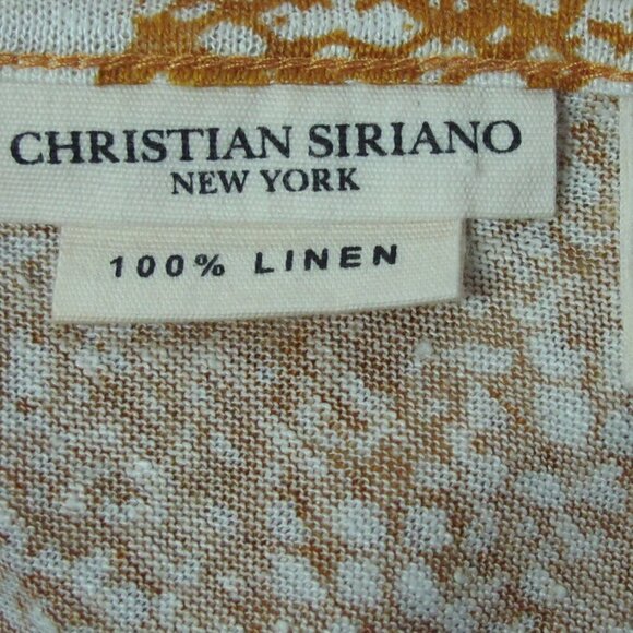 Christian Siriano NY Sz Med 100% Linen Top Iridescent Button Back Yellow White - Picture 3 of 3
